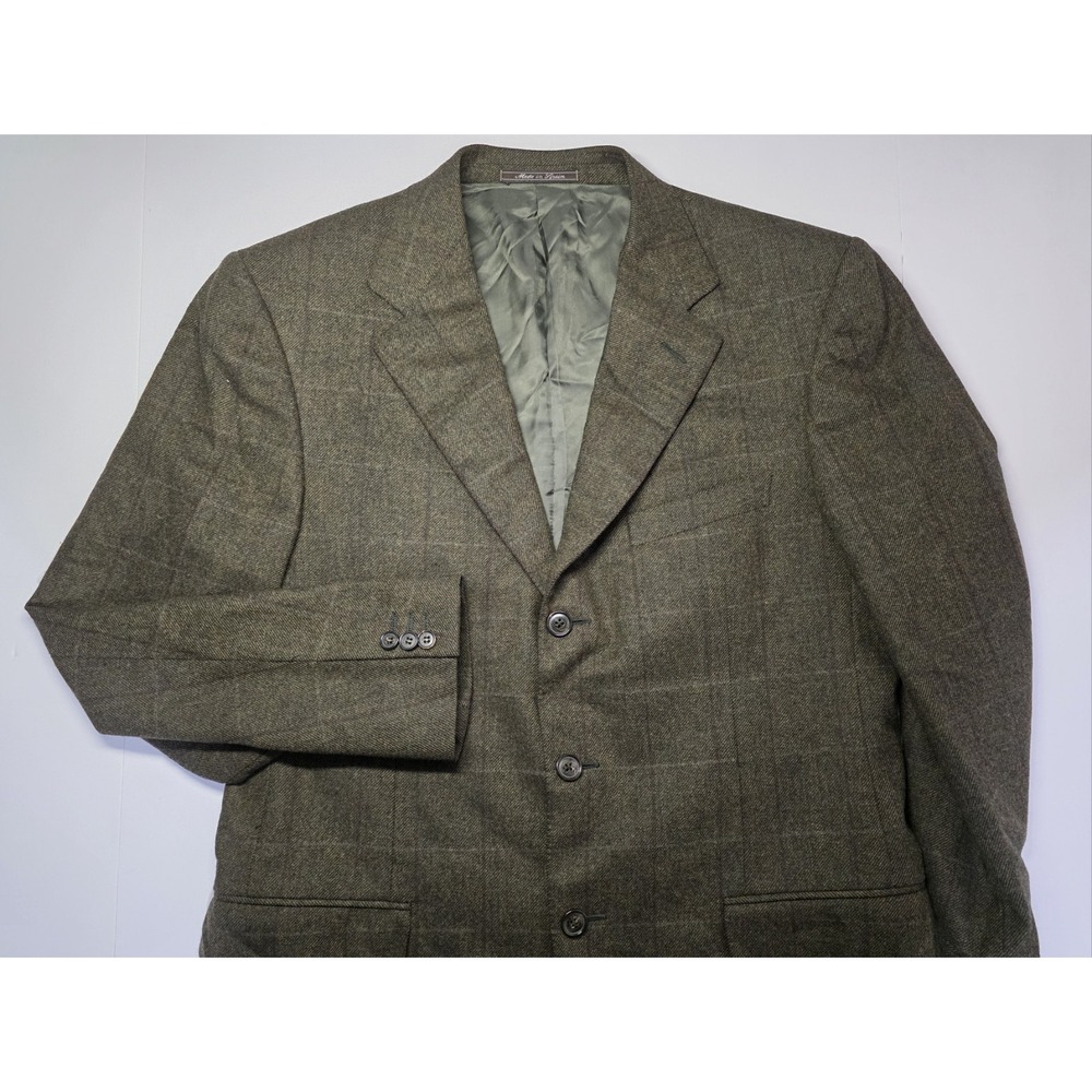Ermenegildo Zegna Mens Size 40R 100% Wool Green Plaid Blazer